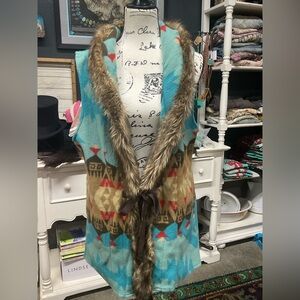 Tasha Polizzi Faux Fur Trimmed Aztec Vest